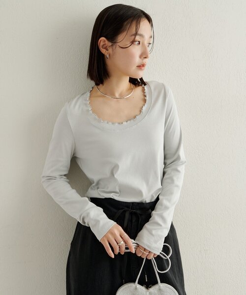 Omekashi（オメカシ）の「フリルロングTシャツ（Tシャツ/カットソー・レディース・オフホワイト/ブルー/ブラック/ベージュ・FREE）」の20枚目の写真