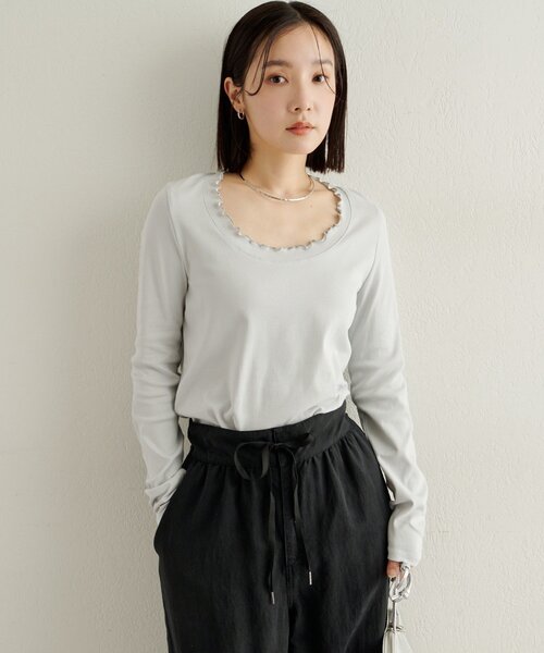 Omekashi（オメカシ）の「フリルロングTシャツ（Tシャツ/カットソー・レディース・オフホワイト/ブルー/ブラック/ベージュ・FREE）」の21枚目の写真