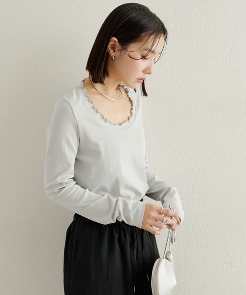 Omekashi（オメカシ）の「フリルロングTシャツ（Tシャツ/カットソー・レディース・オフホワイト/ブルー/ブラック/ベージュ・FREE）」の22枚目の写真