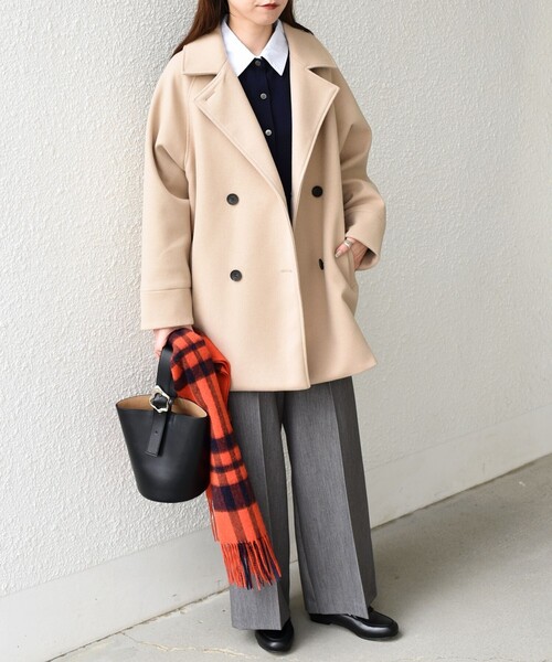 SHIPS Colors:〈手洗い可能〉ジャージーメルトン ピーコート 2