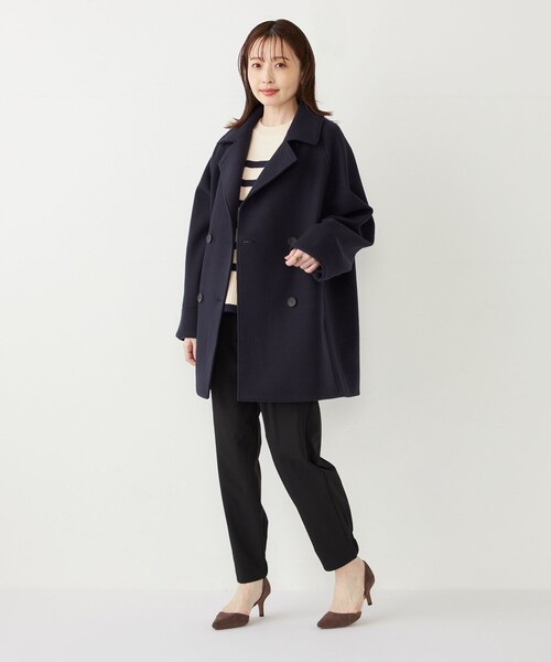 SHIPS Colors:〈手洗い可能〉ジャージーメルトン ピーコート 2