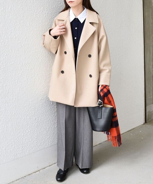 SHIPS Colors:〈手洗い可能〉ジャージーメルトン ピーコート 2