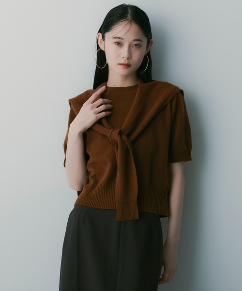 SERENO(セレーノ)の「ボウタイデザインソフトニット(ニット/セーター・レディース・ダークブラウン/ライトグレー/ダークグレー/オフホワイト・ONESIZE)」の4枚目の写真