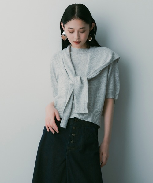 SERENO(セレーノ)の「ボウタイデザインソフトニット(ニット/セーター・レディース・ダークブラウン/ライトグレー/ダークグレー/オフホワイト・ONESIZE)」の3枚目の写真
