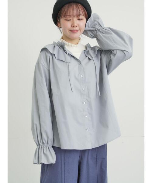 Samansa Mos2(サマンサ モスモス)の「フリル襟ブラウス(シャツ/ブラウス・レディース・キナリ/サックスブルー/ブラック・F)」の3枚目の写真