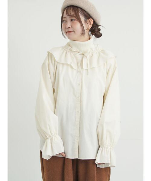 Samansa Mos2(サマンサ モスモス)の「フリル襟ブラウス(シャツ/ブラウス・レディース・キナリ/サックスブルー/ブラック・F)」の1枚目の写真