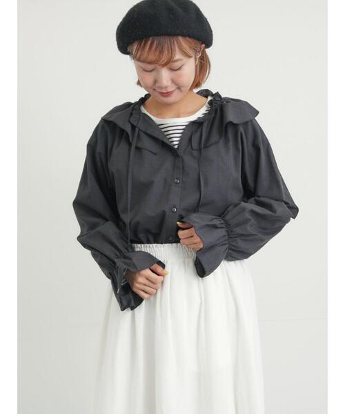 Samansa Mos2(サマンサ モスモス)の「フリル襟ブラウス(シャツ/ブラウス・レディース・キナリ/サックスブルー/ブラック・F)」の2枚目の写真