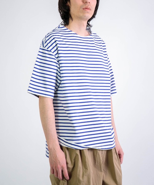 RINEN（リネン）の「[RINEN] 引き揃え天竺ボーダー 半袖ボートネック（Tシャツ/カットソー・メンズ・グレー系その他/ブルー系その他・2/3）」の3枚目の写真