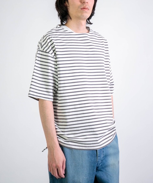 RINEN（リネン）の「[RINEN] 引き揃え天竺ボーダー 半袖ボートネック（Tシャツ/カットソー・メンズ・グレー系その他/ブルー系その他・2/3）」の7枚目の写真