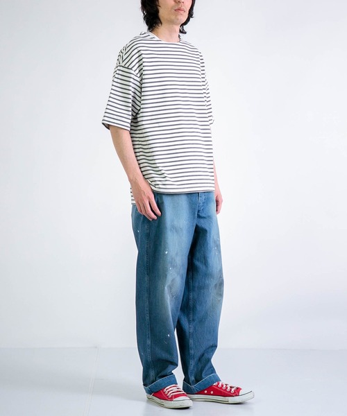 RINEN（リネン）の「[RINEN] 引き揃え天竺ボーダー 半袖ボートネック（Tシャツ/カットソー・メンズ・グレー系その他/ブルー系その他・2/3）」の9枚目の写真