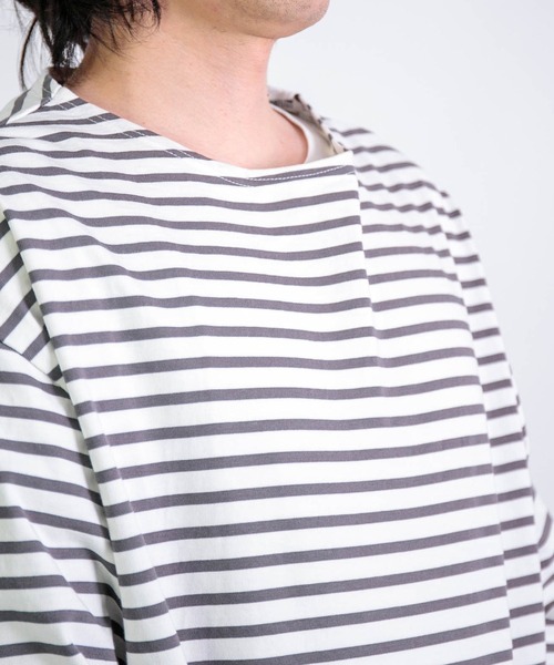 RINEN（リネン）の「[RINEN] 引き揃え天竺ボーダー 半袖ボートネック（Tシャツ/カットソー・メンズ・グレー系その他/ブルー系その他・2/3）」の13枚目の写真