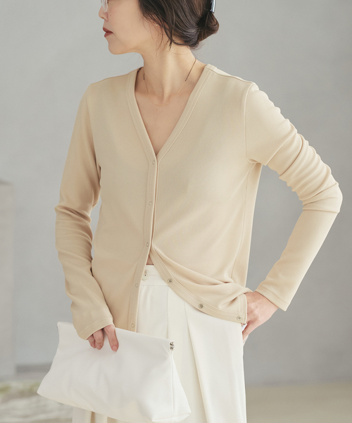 plage（プラージュ）の「Rib  カーディガン（カーディガン/ボレロ・レディース・ベージュ/ブラック・FREE）」の2枚目の写真