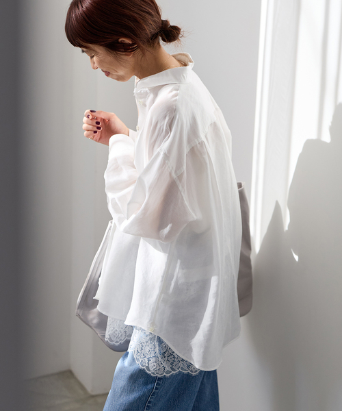 IENA(イエナ)の「ラミーリヨセル2wayシャツ(シャツ/ブラウス・レディース・サックスブルー/スカイブルー/ホワイト/ピンク・FREE)」の2枚目の写真