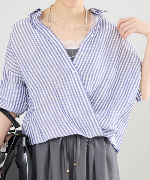 IENA(イエナ)の「ラミーリヨセル2wayシャツ(シャツ/ブラウス・レディース・サックスブルー/スカイブルー/ホワイト/ピンク・FREE)」の3枚目の写真