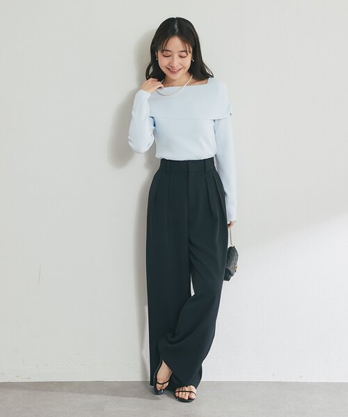 La boutique BonBon（ラブティックボンボン）の「【スッキリ美シルエット・オケージョン対応】前開き2タックワイドパンツ（スラックス・レディース・ブラック/オフホワイト/グレー・PS/36/38）」の16枚目の写真