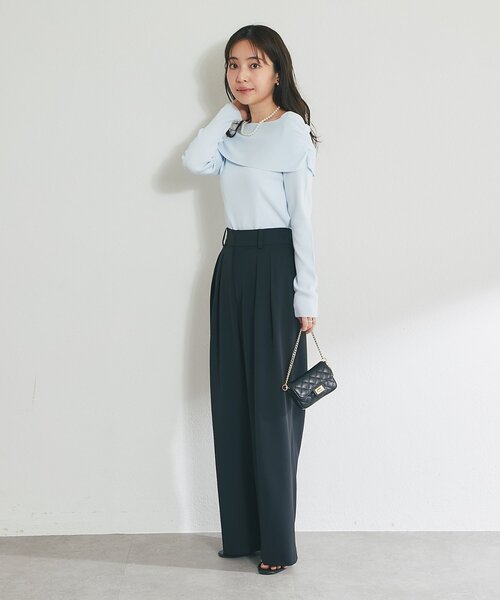 La boutique BonBon（ラブティックボンボン）の「【スッキリ美シルエット・オケージョン対応】前開き2タックワイドパンツ（スラックス・レディース・ブラック/オフホワイト/グレー・PS/36/38）」の19枚目の写真