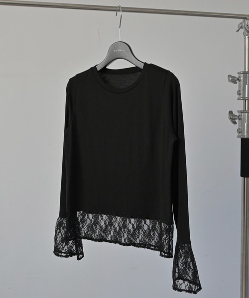 WILLFULLY（ウィルフリー）の「hem lace sheer cut and sew tops（Tシャツ/カットソー・レディース・アイボリー/ブラック/グレー・FREE）」の2枚目の写真