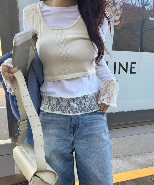 WILLFULLY（ウィルフリー）の「hem lace sheer cut and sew tops（Tシャツ/カットソー・レディース・アイボリー/ブラック/グレー・FREE）」の5枚目の写真