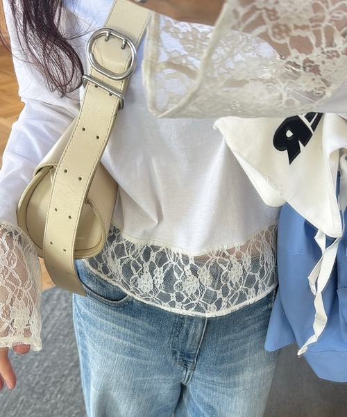 WILLFULLY（ウィルフリー）の「hem lace sheer cut and sew tops（Tシャツ/カットソー・レディース・アイボリー/ブラック/グレー・FREE）」の6枚目の写真