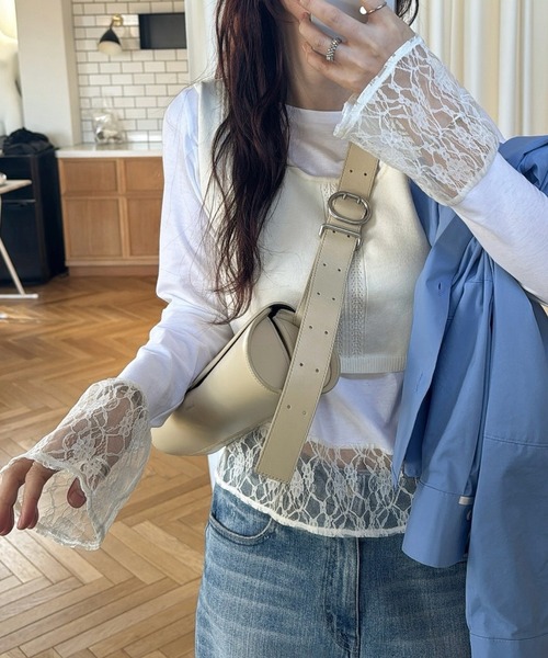 WILLFULLY（ウィルフリー）の「hem lace sheer cut and sew tops（Tシャツ/カットソー・レディース・アイボリー/ブラック/グレー・FREE）」の7枚目の写真