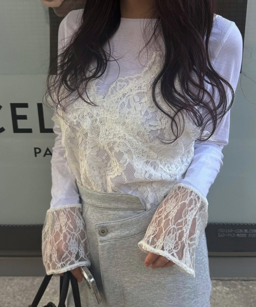 WILLFULLY（ウィルフリー）の「hem lace sheer cut and sew tops（Tシャツ/カットソー・レディース・アイボリー/ブラック/グレー・FREE）」の10枚目の写真