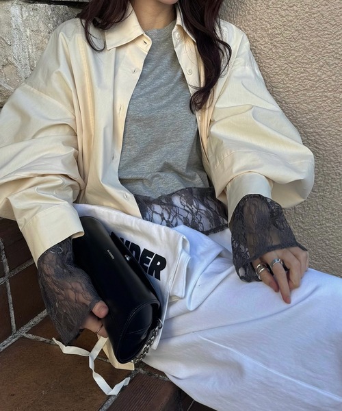 WILLFULLY（ウィルフリー）の「hem lace sheer cut and sew tops（Tシャツ/カットソー・レディース・アイボリー/ブラック/グレー・FREE）」の13枚目の写真