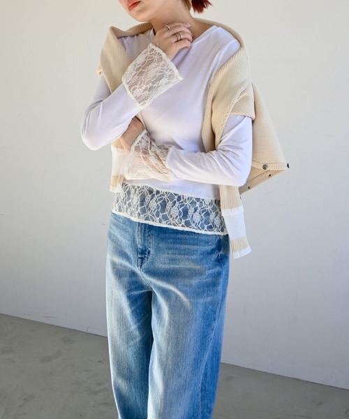 WILLFULLY（ウィルフリー）の「hem lace sheer cut and sew tops（Tシャツ/カットソー・レディース・アイボリー/ブラック/グレー・FREE）」の17枚目の写真