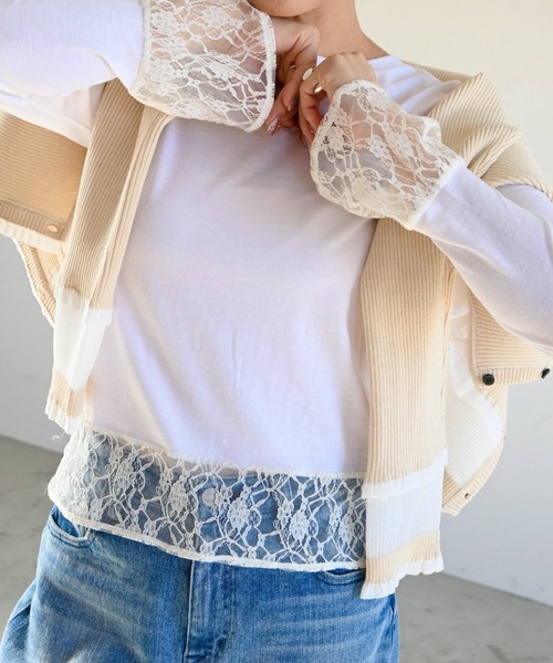 WILLFULLY（ウィルフリー）の「hem lace sheer cut and sew tops（Tシャツ/カットソー・レディース・アイボリー/ブラック/グレー・FREE）」の18枚目の写真