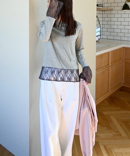WILLFULLY（ウィルフリー）の「hem lace sheer cut and sew tops（Tシャツ/カットソー・レディース・アイボリー/ブラック/グレー・FREE）」の20枚目の写真