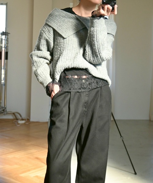 WILLFULLY（ウィルフリー）の「hem lace sheer cut and sew tops（Tシャツ/カットソー・レディース・アイボリー/ブラック/グレー・FREE）」の22枚目の写真