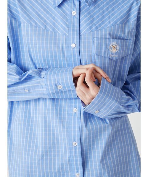 LILY BROWN（リリーブラウン）の「Lily Bearレターモチーフバリエシャツ（シャツ/ブラウス・レディース・ブルー/レッド/ベージュ・F）」の10枚目の写真