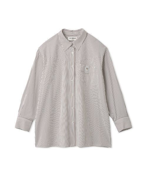 LILY BROWN（リリーブラウン）の「Lily Bearレターモチーフバリエシャツ（シャツ/ブラウス・レディース・ブルー/レッド/ベージュ・F）」の17枚目の写真