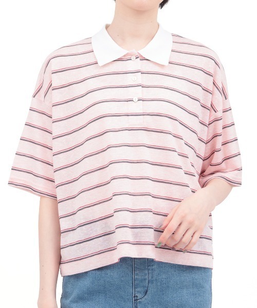 チチカカ(チチカカ)の「Orale! シアーボーダーポロシャツ(Tシャツ/カットソー・レディース・グレー/ピンク/ホワイト・FREE)」の18枚目の写真