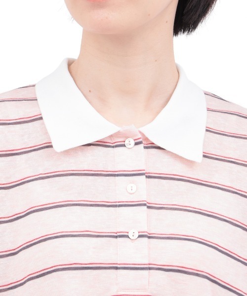 チチカカ(チチカカ)の「Orale! シアーボーダーポロシャツ(Tシャツ/カットソー・レディース・グレー/ピンク/ホワイト・FREE)」の15枚目の写真