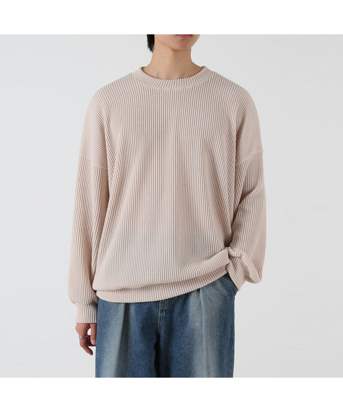 UMM(ウム)の「オーバーサイズリブニットスウェットTシャツ 6COLOR(スウェット・メンズ・ライトベージュ/ワイン/ブラック/グレー/ブラウン/チャコール・1/2/3)」の1枚目の写真