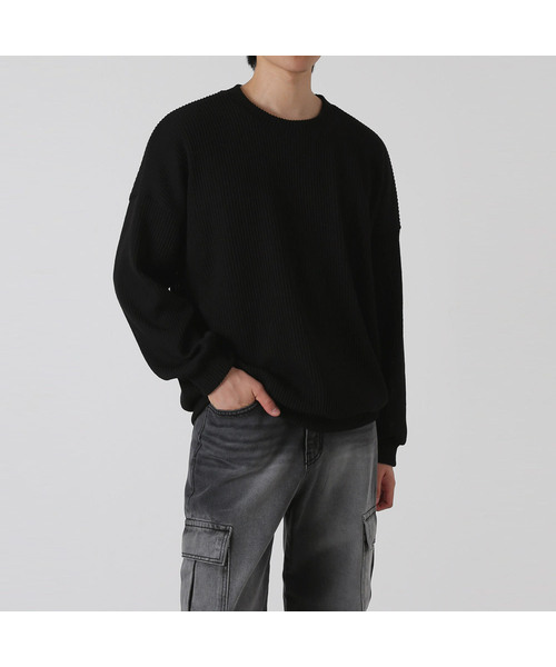 UMM(ウム)の「オーバーサイズリブニットスウェットTシャツ 6COLOR(スウェット・メンズ・ライトベージュ/ワイン/ブラック/グレー/ブラウン/チャコール・1/2/3)」の2枚目の写真