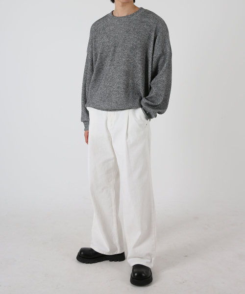 UMM(ウム)の「オーバーサイズリブニットスウェットTシャツ 6COLOR(スウェット・メンズ・ライトベージュ/ワイン/ブラック/グレー/ブラウン/チャコール・1/2/3)」の15枚目の写真