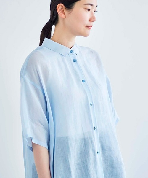 ata(アタ)の「ata shirts 2. / ラミー半袖オーバーシャツ(シャツ/ブラウス・レディース・ネイビー/サックスブルー/ホワイト/ピンク・MEDIUM)」の7枚目の写真