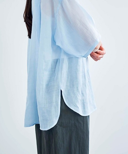 ata(アタ)の「ata shirts 2. / ラミー半袖オーバーシャツ(シャツ/ブラウス・レディース・ネイビー/サックスブルー/ホワイト/ピンク・MEDIUM)」の9枚目の写真