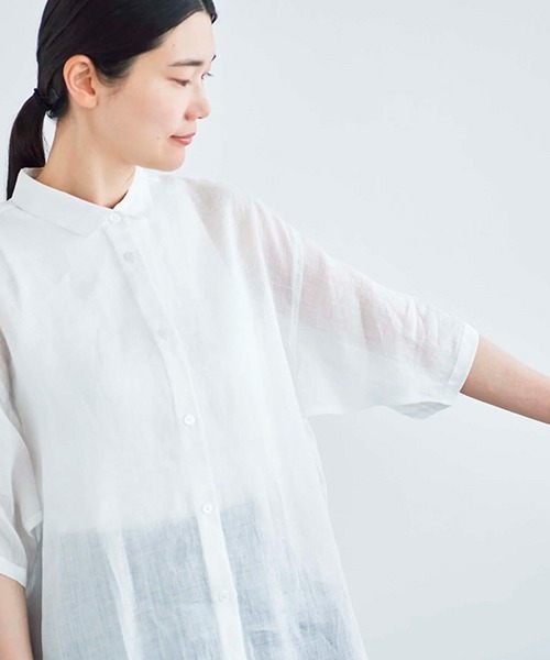 ata(アタ)の「ata shirts 2. / ラミー半袖オーバーシャツ(シャツ/ブラウス・レディース・ネイビー/サックスブルー/ホワイト/ピンク・MEDIUM)」の17枚目の写真