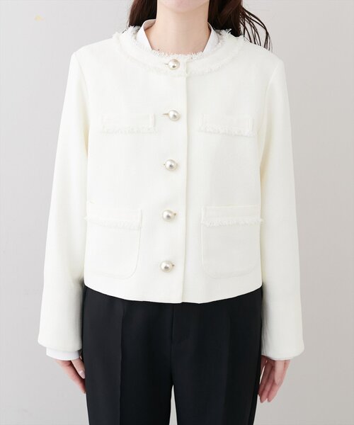 natural couture（ナチュラルクチュール）の「ツイードゆったりジャケット（ノーカラージャケット・レディース・オフホワイト/ブラック・FREE）」の14枚目の写真