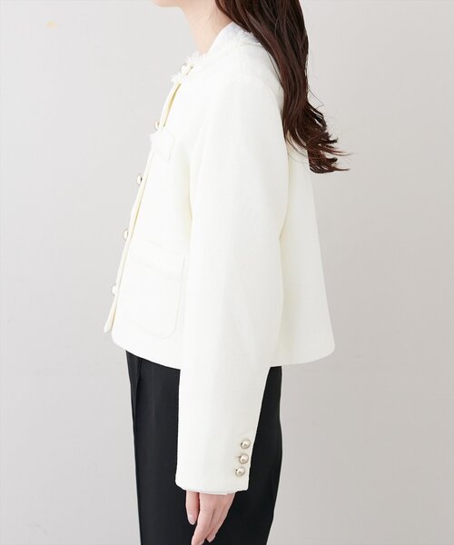 natural couture（ナチュラルクチュール）の「ツイードゆったりジャケット（ノーカラージャケット・レディース・オフホワイト/ブラック・FREE）」の15枚目の写真