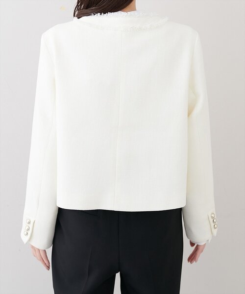 natural couture（ナチュラルクチュール）の「ツイードゆったりジャケット（ノーカラージャケット・レディース・オフホワイト/ブラック・FREE）」の16枚目の写真