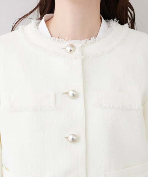 natural couture（ナチュラルクチュール）の「ツイードゆったりジャケット（ノーカラージャケット・レディース・オフホワイト/ブラック・FREE）」の17枚目の写真