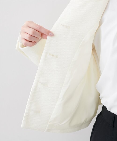 natural couture（ナチュラルクチュール）の「ツイードゆったりジャケット（ノーカラージャケット・レディース・オフホワイト/ブラック・FREE）」の21枚目の写真