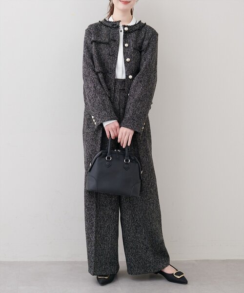 natural couture（ナチュラルクチュール）の「ツイードゆったりジャケット（ノーカラージャケット・レディース・オフホワイト/ブラック・FREE）」の5枚目の写真