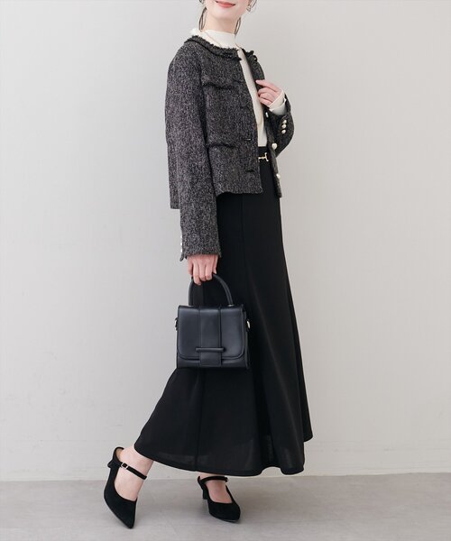 natural couture（ナチュラルクチュール）の「ツイードゆったりジャケット（ノーカラージャケット・レディース・オフホワイト/ブラック・FREE）」の9枚目の写真