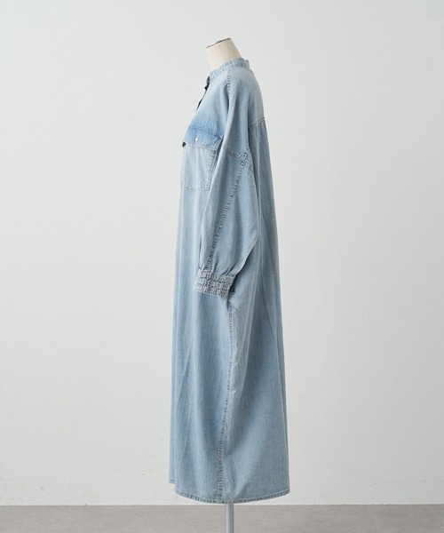 PUAL CE CIN(ピュアルセシン)の「ヴィンテージライクデニムバンドカラーワンピース(ワンピース・レディース・インディゴブルー/ブルー・FREE)」の11枚目の写真