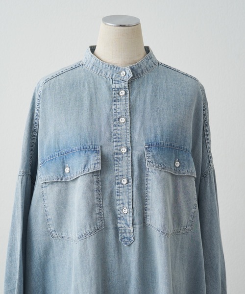 PUAL CE CIN(ピュアルセシン)の「ヴィンテージライクデニムバンドカラーワンピース(ワンピース・レディース・インディゴブルー/ブルー・FREE)」の13枚目の写真