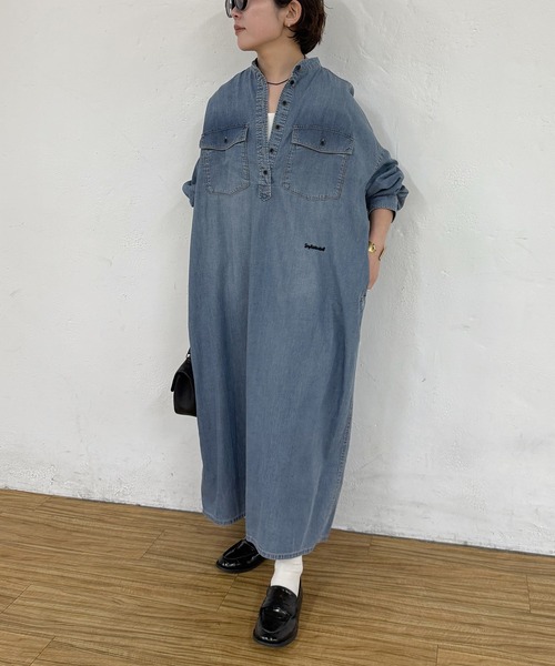 PUAL CE CIN(ピュアルセシン)の「ヴィンテージライクデニムバンドカラーワンピース(ワンピース・レディース・インディゴブルー/ブルー・FREE)」の6枚目の写真